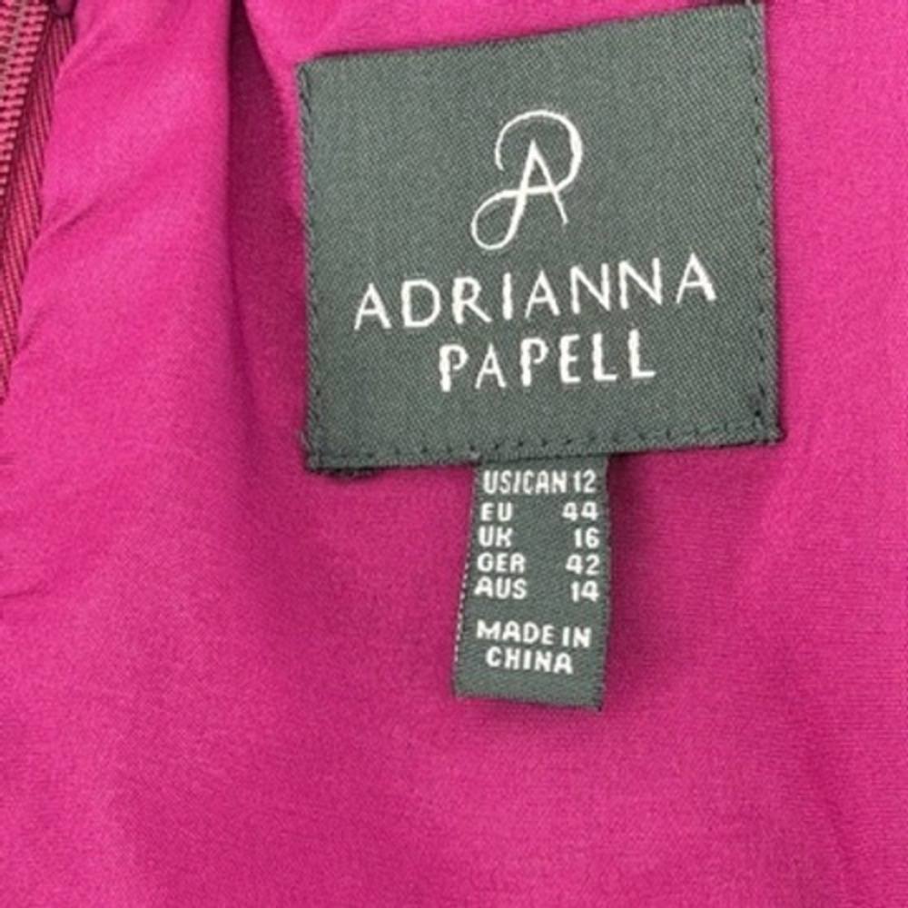 Adrianna Papell Beaded Neck Sheath Dress Fuschia Cap Sleeve Zipper Closure US 12 - Picture 4 of 9